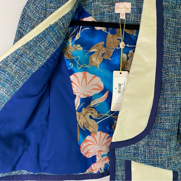 Tracy Reese Leather Trimmed Cropped Tweed Jacket in Bright Navy Size 4 NWT - Picture 9 of 12